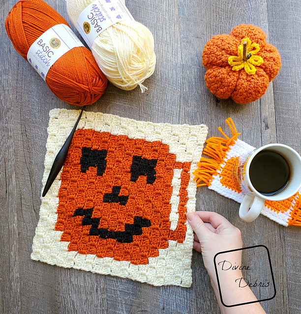 C2C Tiny Jack-O-Lantern Cup Afghan Square