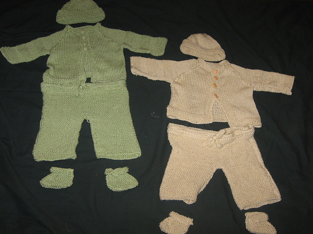 bamboo baby pants, booties, beanie and overalls