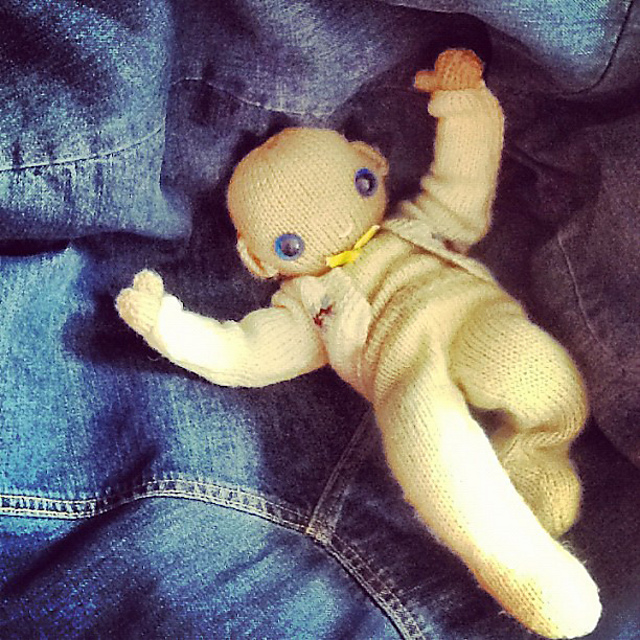 knitted baby and nappy - written as FLAT knitting