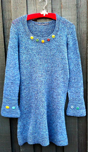 Stockinette dress with garter stitch edging and buttons