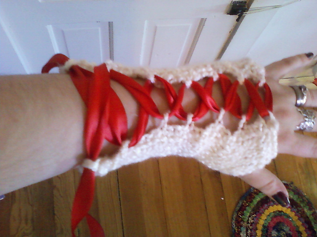 Lace Up Tunisian Fingerless Gloves
