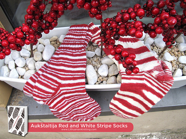 Aukštaitija Red and White Stripe Socks