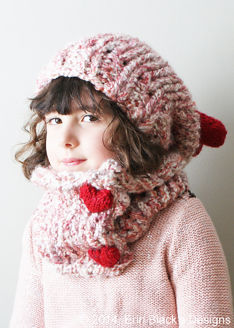 Chunky Slouchy Heart Hat and Cowl (hat024)