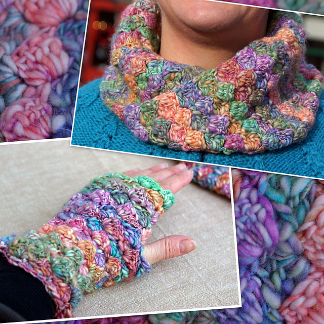 Mosaic cowl and mittens