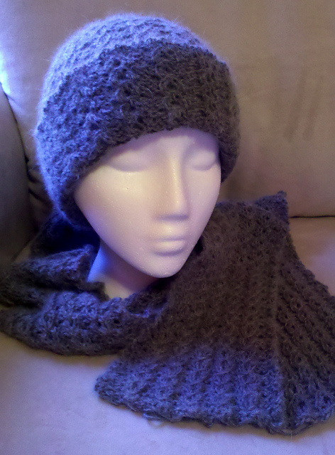 Reversible Mock Cable Hat and Scarf Set