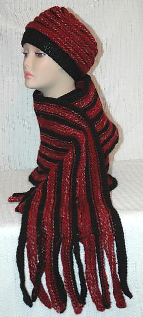 Striped Garter Stitch Scarf with Knitted Fringe