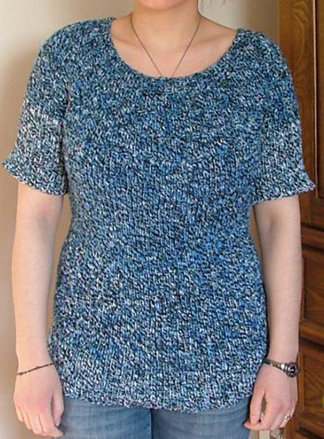 Ribbed Round Yoke Short-Sleeve Summer Sweater 