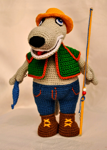 Good Wolf Fisherman amigurumi doll