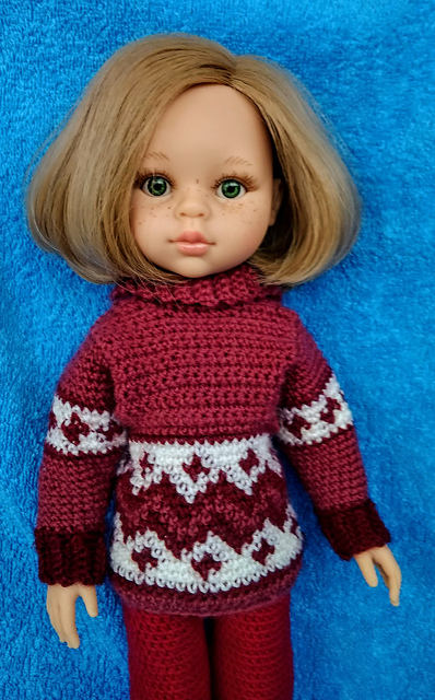 doll intarsia crocheted sweater outfit