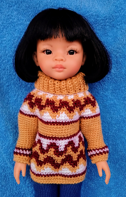 doll intarsia crocheted sweater round yoke outfit