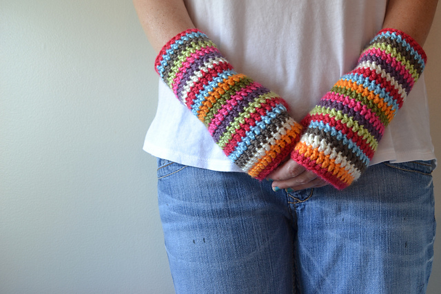 Colorful Stripey Fingerless Mitts