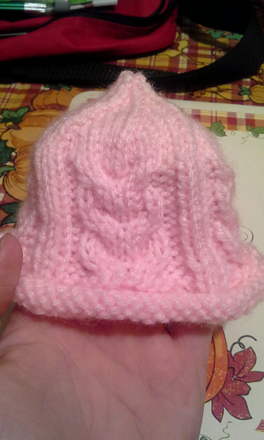 Rolled Brim, Cable Knit Owls, Newborn Hat
