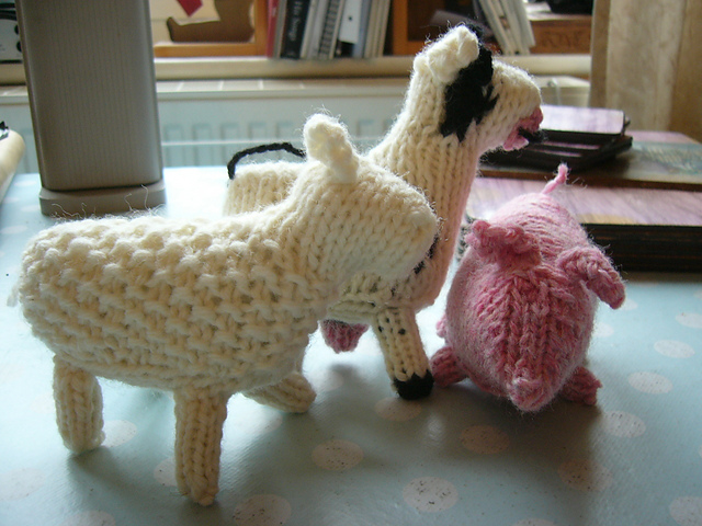 knitted walforf style farm animals
