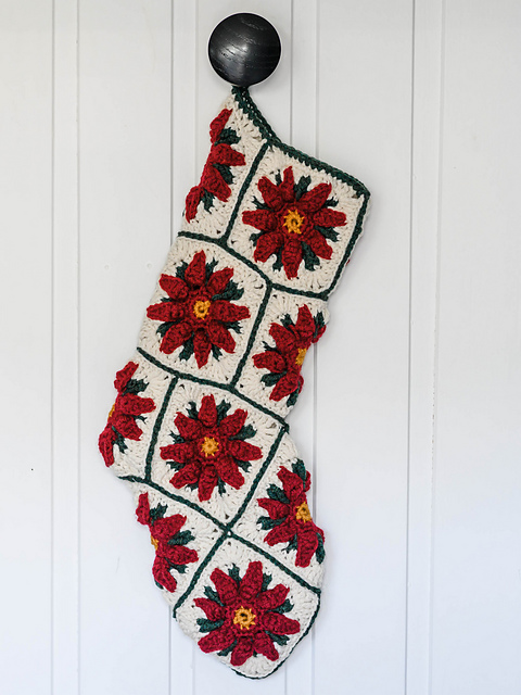Poinsettia Granny Square Christmas Stocking