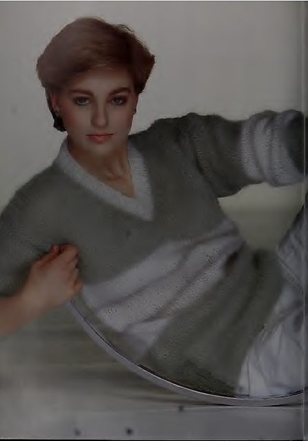 Striped, v-neck mohair sweater