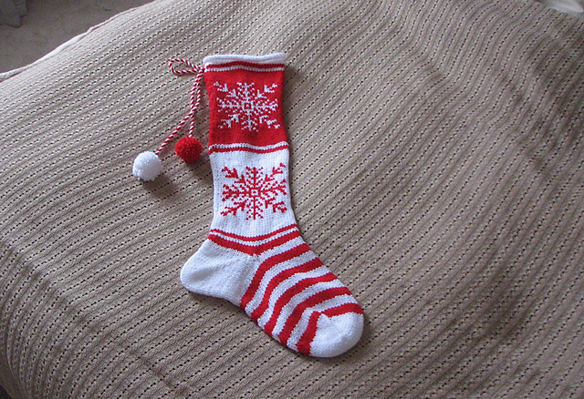 Christmas Stocking with Red and White Snowflakes