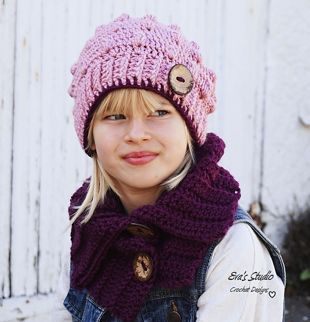 Crochet Girls Slouchy Hat and Neck Warmer