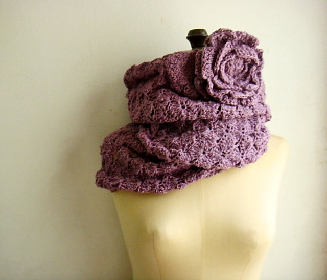 Purple Dream- Easy Crochet Cowl with Flower