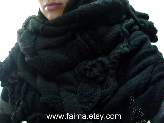 black entrelac  shawl with roses