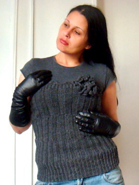 Knitted Bustier with Crochet Flower Brooch