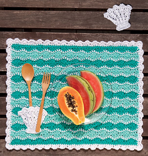 Ravelry Shell Placemat and Coaster pattern by Susan Lowman