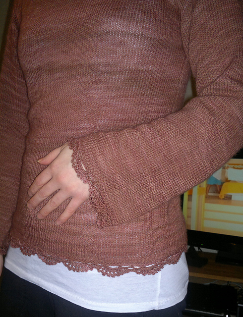 Sweater with crocheted trim