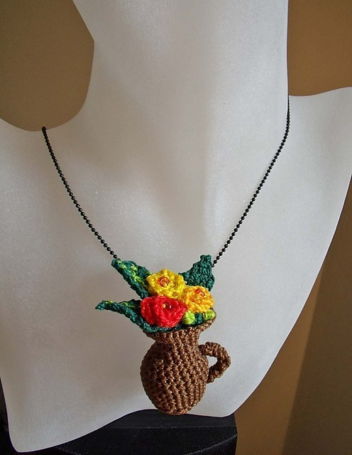 Vase/ Pitcher & Flowers Pendant Necklace No 7