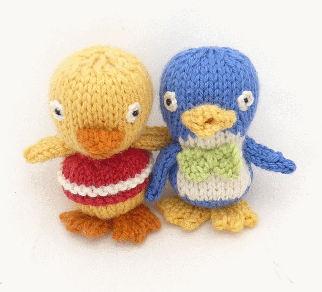 Knitted chick and bluebird