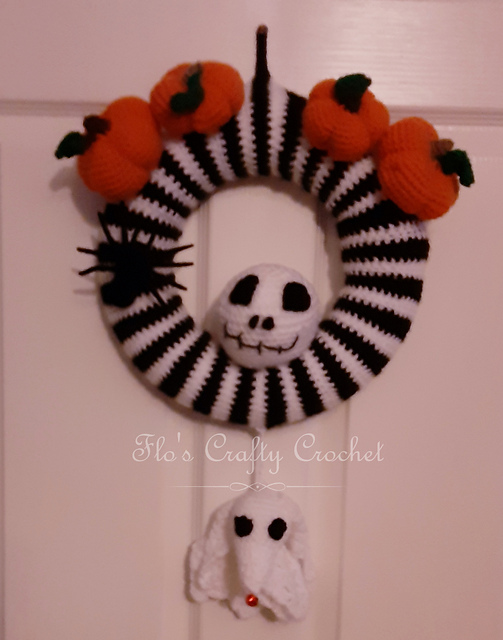 Skeleton Wreath with pumpkins and ghost dog
