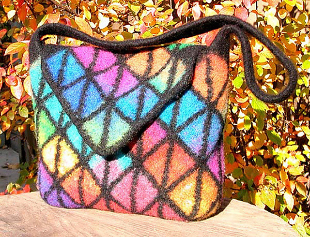 Mitered Squares Felted Tote and Flap Bag
