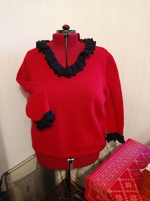 Ruffled V-Neck Sweater