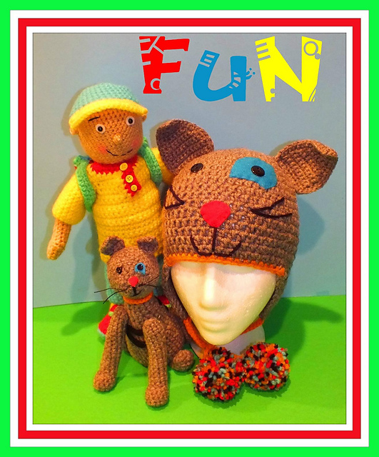 Caillou Inspired Crochet Doll, Cat & Hat