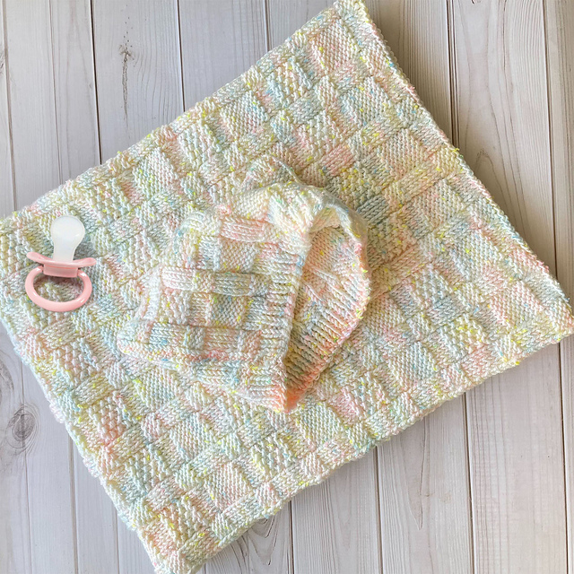 Seeded Basketweave Baby Afghan & Hat