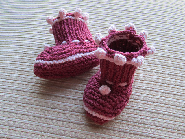 Burgundy Booties with Pink Bobbles