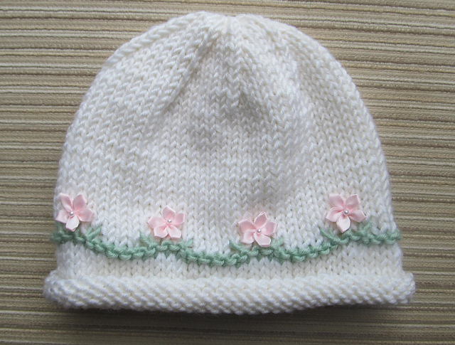 White Hat with Pink Flowers