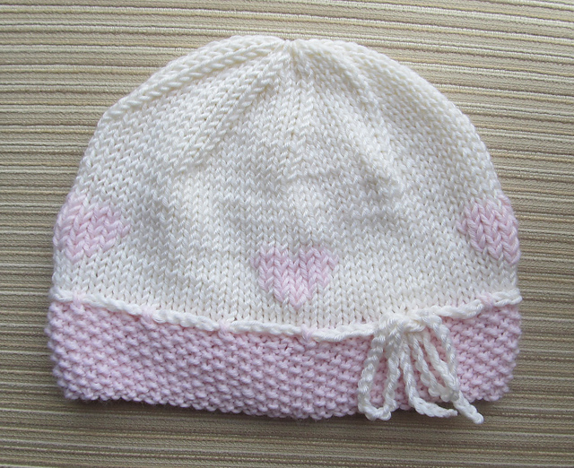 Pink and White Hat with Hearts