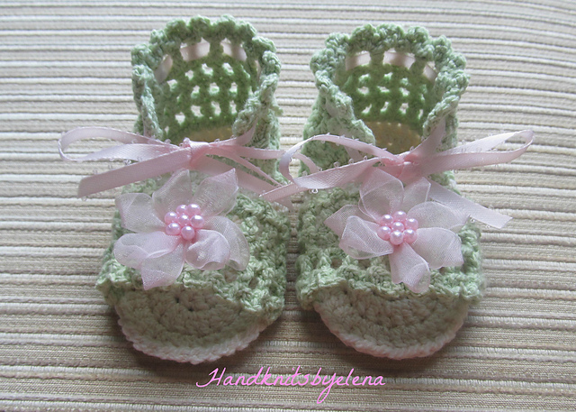 Green Crochet Sandals with Flowers