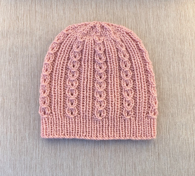 Hat with Small Eyelet Mock Cables