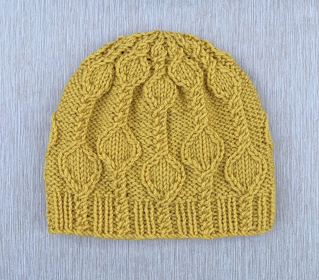 Yellow Hat with Cables and Leaves