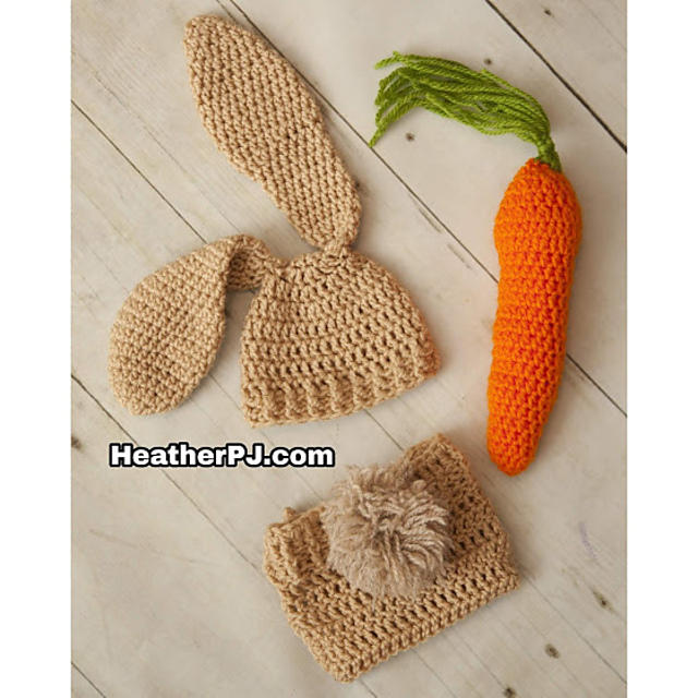 Bunny Rabbit Hat, Diaper Cover, and Carrot