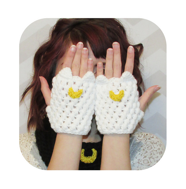Sailor Moon cat ears fingerless gloves/mittens