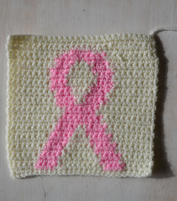 Breast Cancer Ribbon Afghan Square