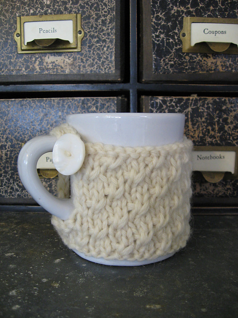 Diagonal Mock Cable Mug Cozy