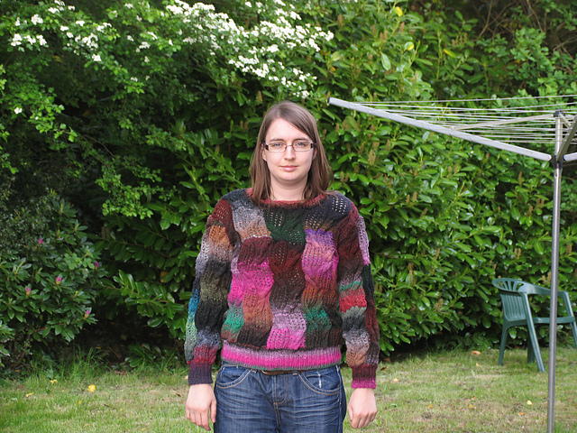 Y-761 Noro Kureyon Ladies Zig Zag Cable and Lace Sweater