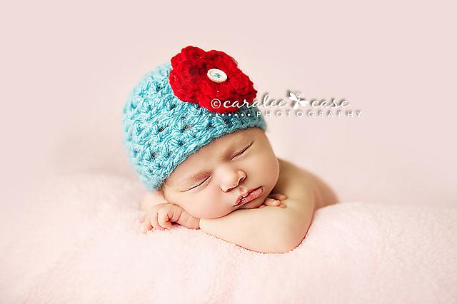 Pistachio Beanie with Layered Flower