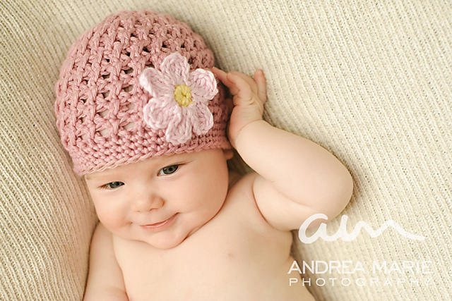 Textured Beanie with Daisy