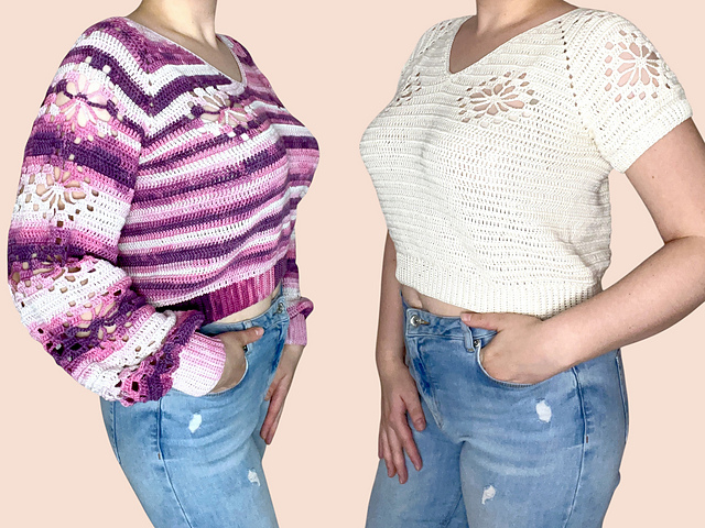 V-Neck Floral Sweater & Top