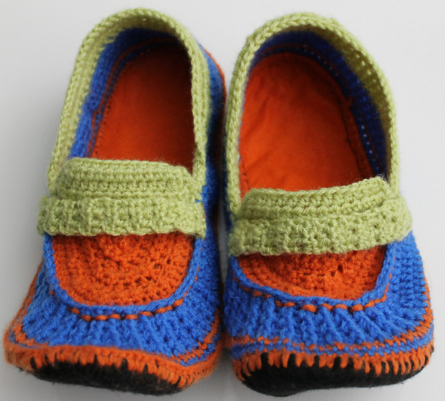 Crocheted slippers with felt soles
