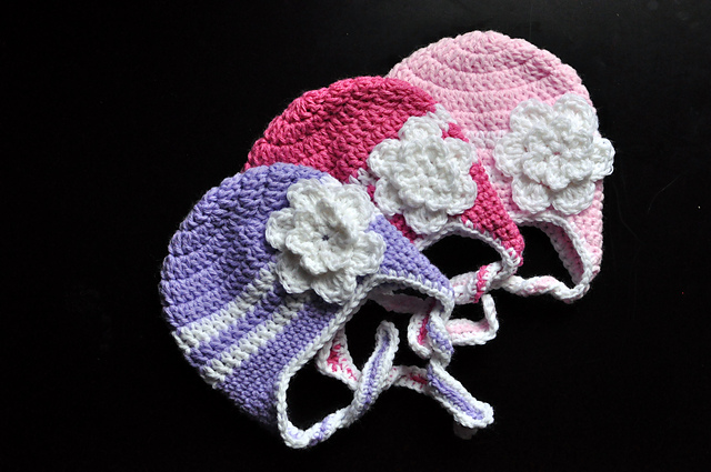 Striped Flowered Earflap Hat