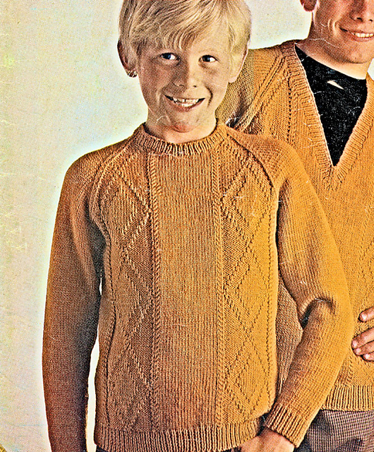 Crew Neck Sweater with Patterned Panels